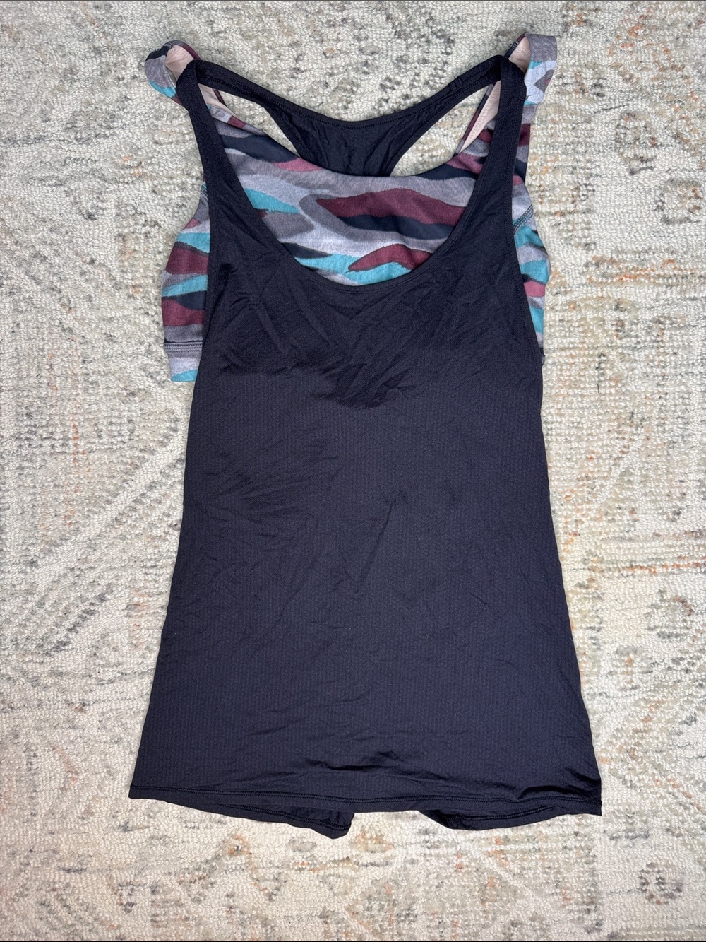 Lululemon Women’s Black Tank Top with Multicolor Sports Bra